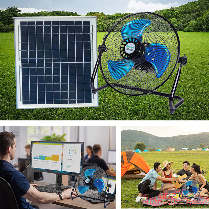 15W Solar Home Lighting System Fan With 12 Speed 12 Inches Table Rechargeable With Panel