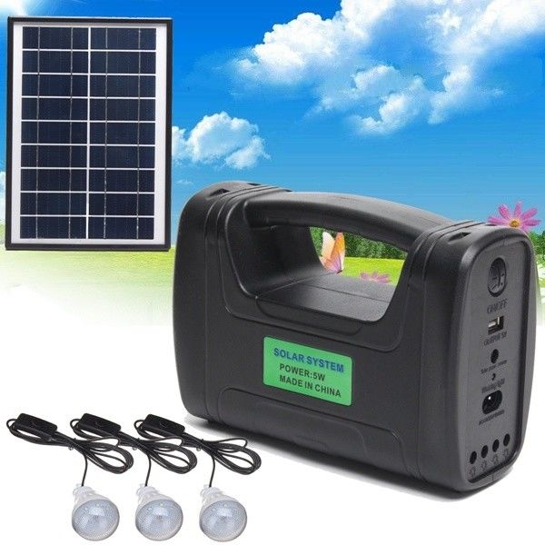 12PCS SMD LED 3W 4W 5W Indoor Solar Lighting Kit With	4Ah Lead Acid Batttery