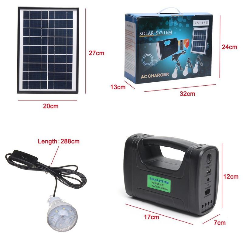 12PCS SMD LED 3W 4W 5W Indoor Solar Lighting Kit With	4Ah Lead Acid Batttery