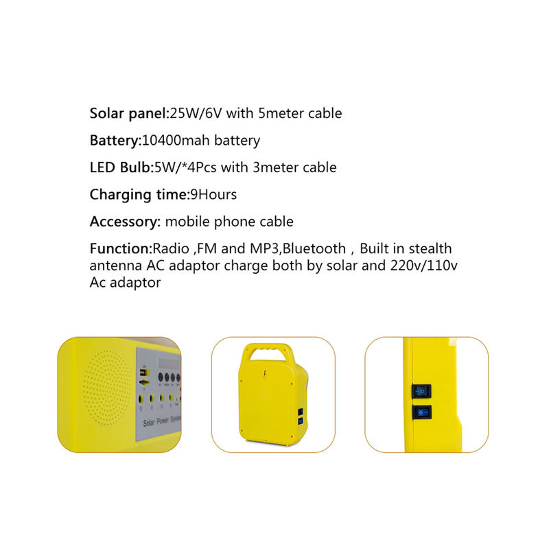 25 Watt Mobile Home Solar Lighting System With Radio USB Charging Port SRE-6828 3pcs