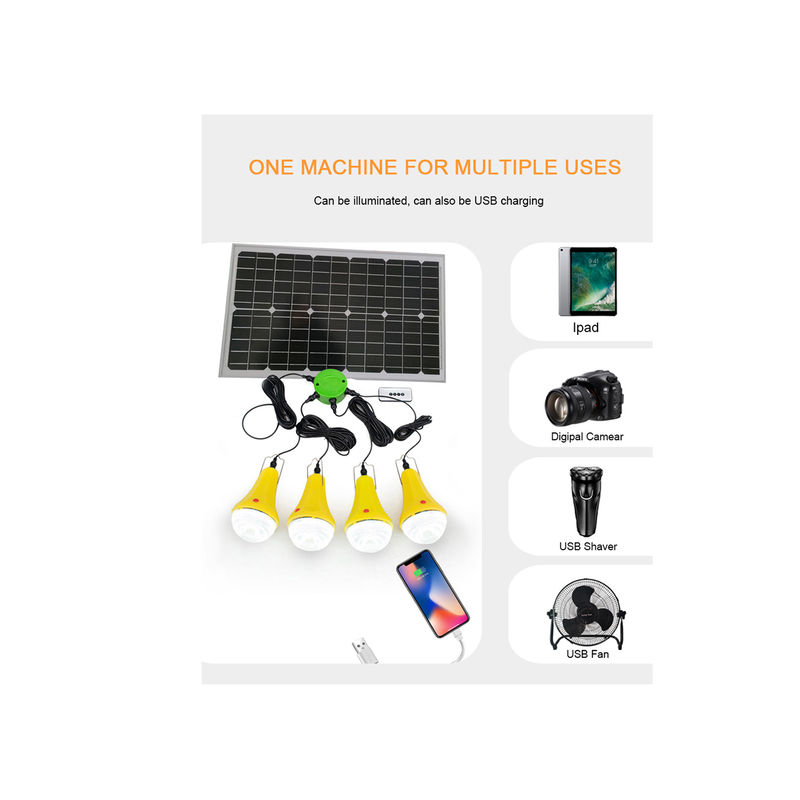 Mini Portable Solar Power System Generator 30W With Phone Charger 4 LED Bulbs