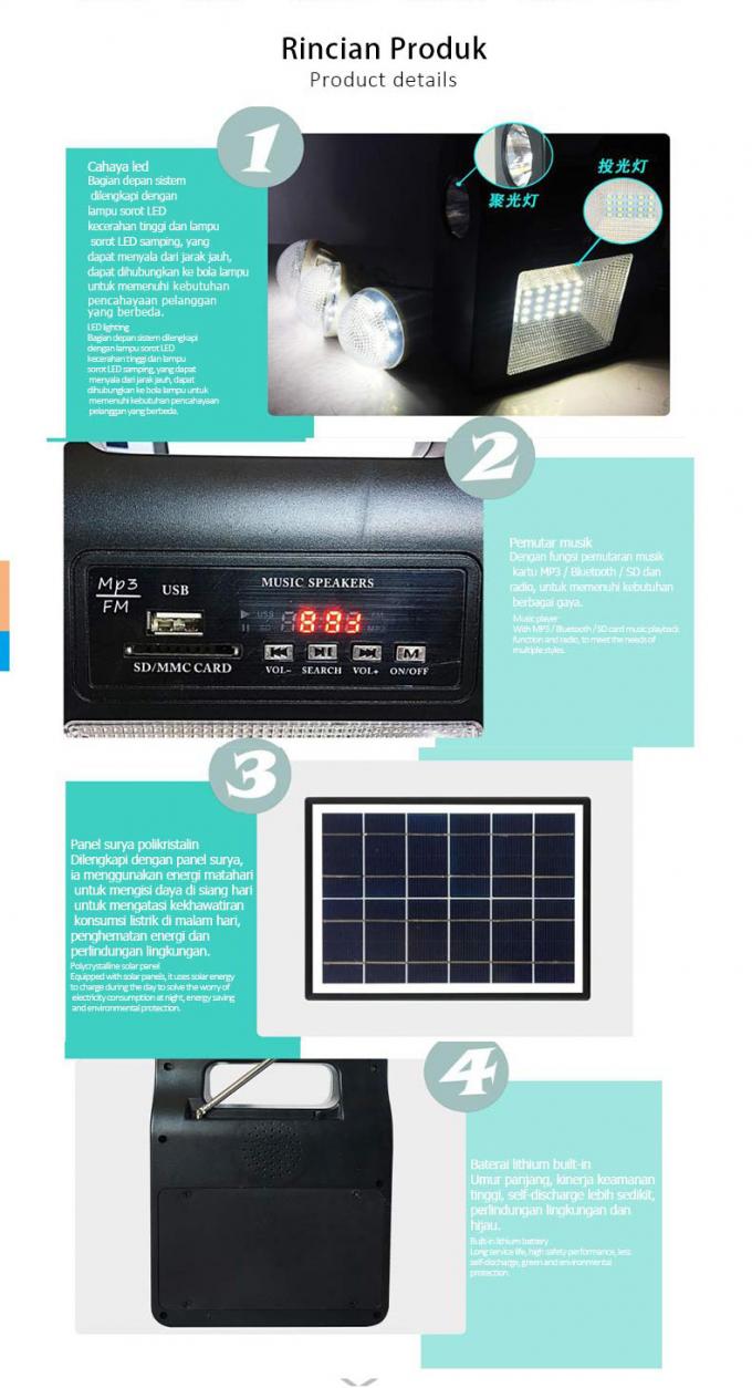 Solar Home Power System Lighting with Radio Bluetooth Outdoor Camping Power Outage Emergency Lights